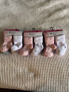wonder nation Pink & White Toddler Turn Cuff Sock Pack